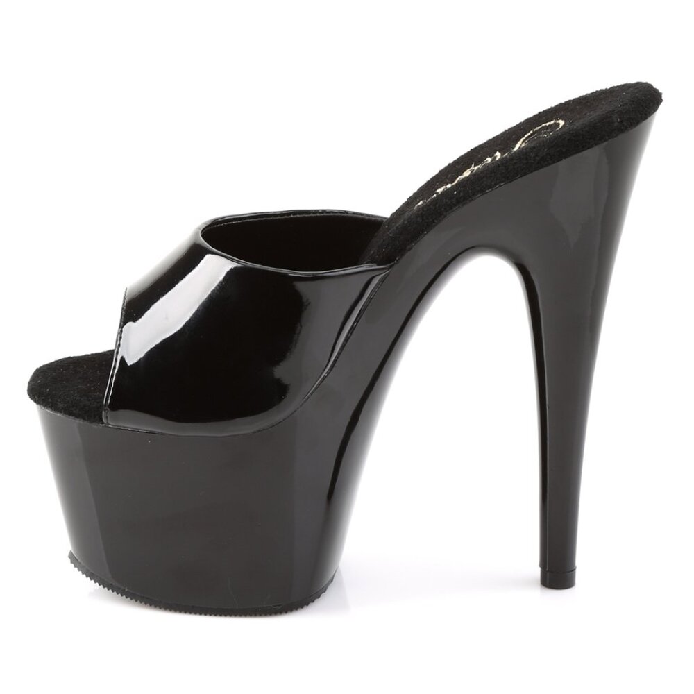 Black Patent Platform Mules: High Heel Open Toe Slides for Women